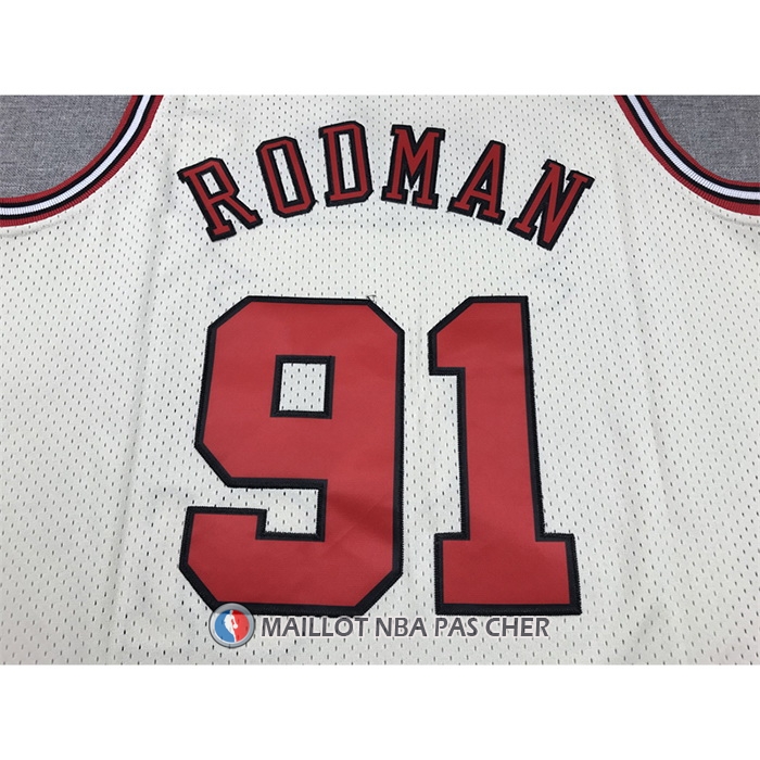 Maillot Chicago Bulls Dennis Rodman NO 91 Mitchell & Ness Chainstitch Creme